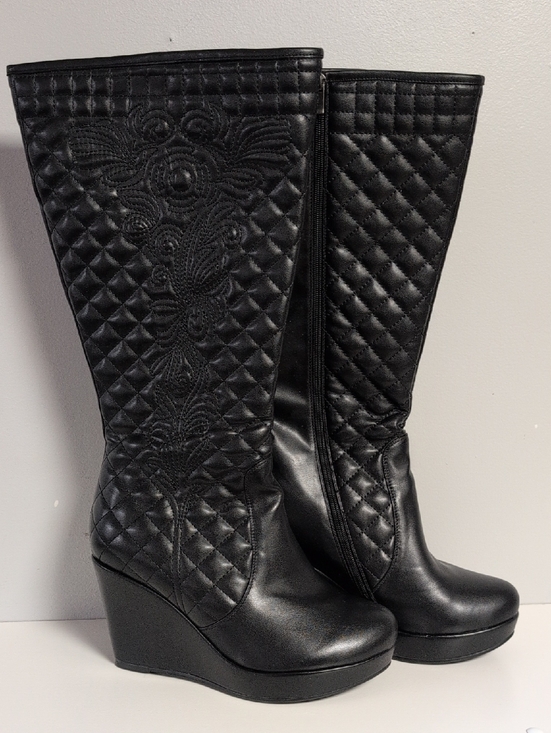 Addition Elle Shoes - Women's Addition Elle Heeled Boots Knee High Zipper Platform Black Alternative